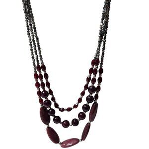 Elegant Beaded Multi Strand Necklace Black Burgundy Beads Fashion Jewelry Women